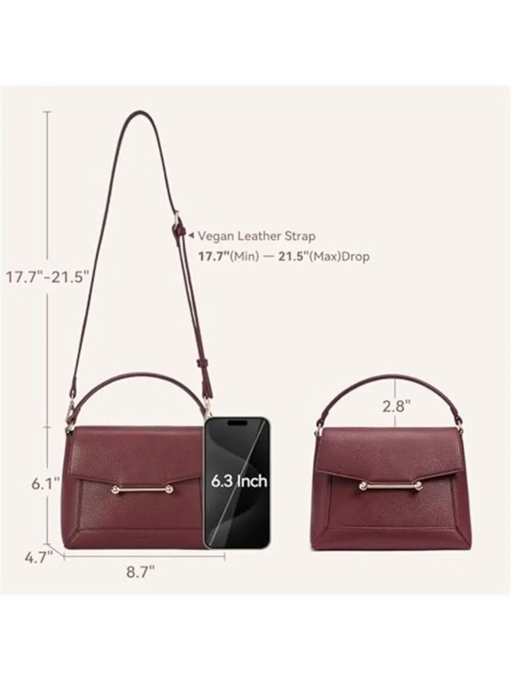 Red Vegan Leather Crossbody Bag Magnetic Flap Shoulder Purse Top Handle Vintage